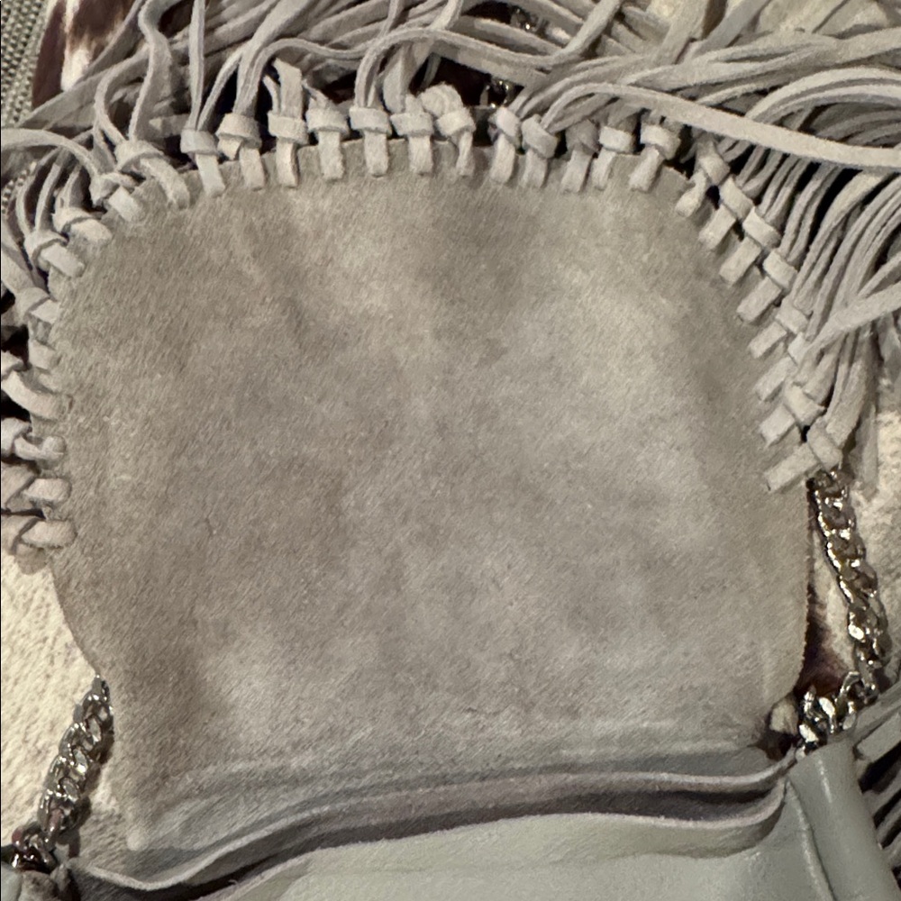 Zara gray leather crossbody mini flap bag with fringe and silver link chain - Picture 6 of 9